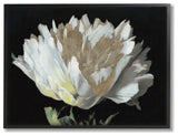 Flower Bloom Gold White Painting, 24"x30", Black Frame
