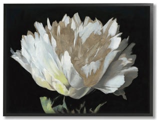 Flower Bloom Gold White Painting, 24"x30", Black Frame