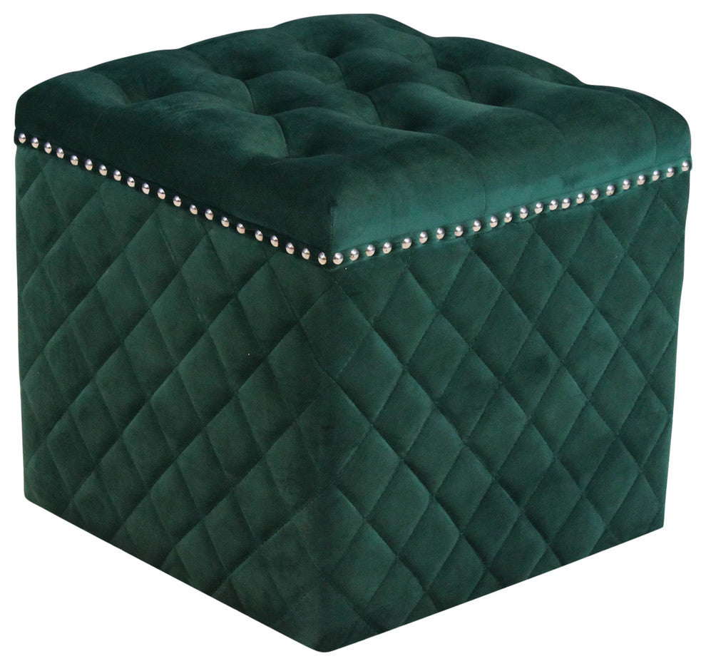 Lemele Velvet Ottoman, Emerald Green
