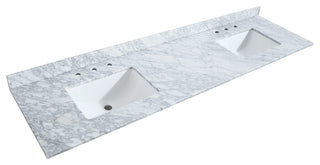 80"DBL Bath Vanity White, Carrara Countertop, Sinks, Gold Trim, 70" Mirror