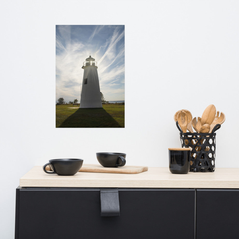 Turkey Point Lighthouse with Sun Flare Unframed Wall Art Prints, 12" X 18"