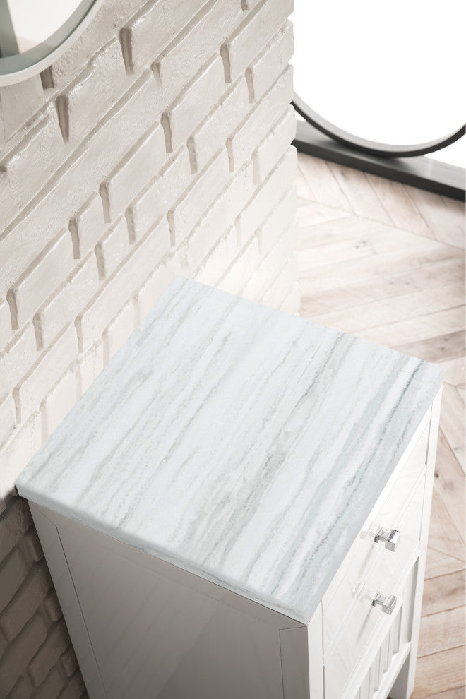 Athens 15" Cabinet With Drawers, Glossy White, Arctic Fall Solid Surface Top