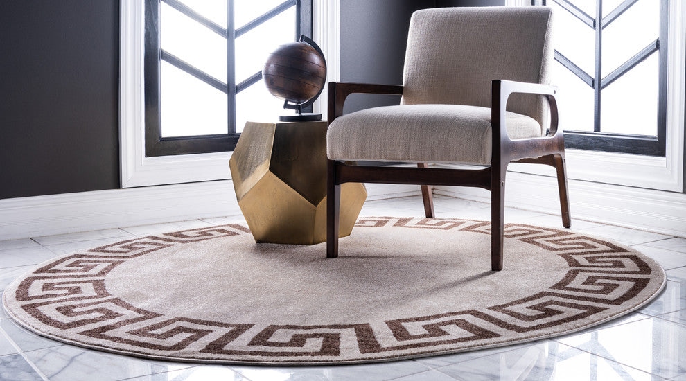 Unique Loom Beige Athens Modern 6' 0 x 6' 0 Round Rug