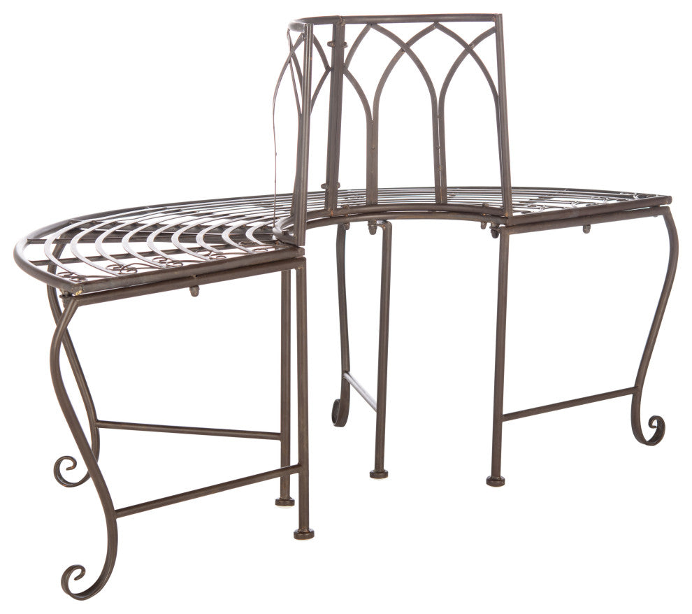 Safavieh Abia Wrought Iron 50"W Outdoor Tree Bench, Rustic Brown