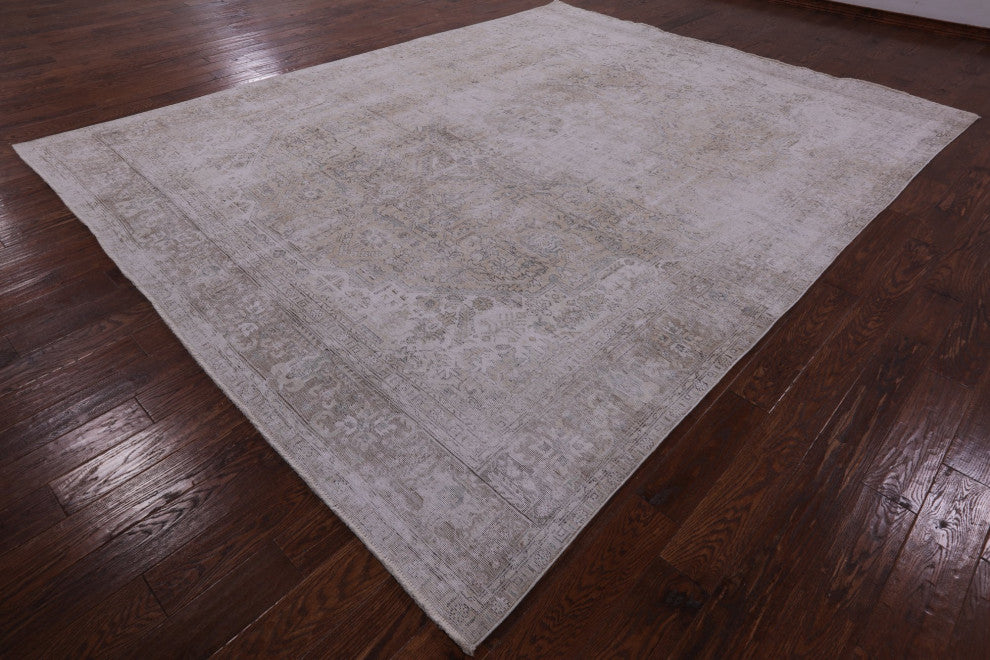 9' 9" X 12' 1" Handmade Persian Vintage White Wash Area Rug Q4636