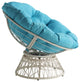 Papasan Chair With Blue Round Pillow Cushion and Cream Wicker Weave