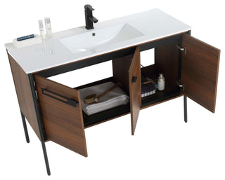 Oakville Bath Vanity, Ceramic Sink, Walnut Ebony, 48 Inch, Black Hardware