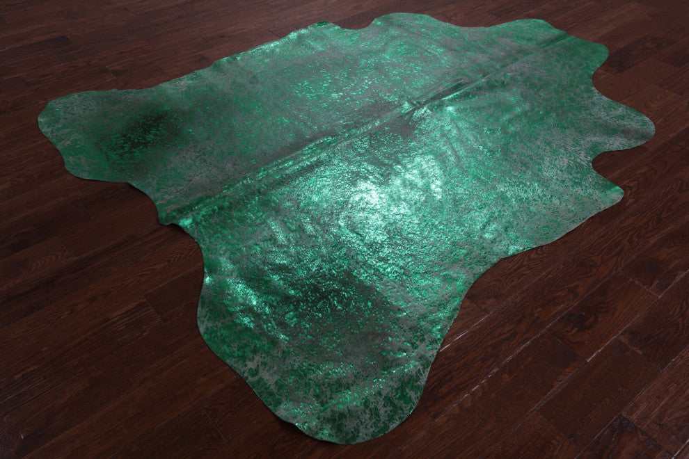 Green Metallic Cowhide Rug 7' 3" X 6' 2" C2127