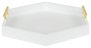 Lipton Hexagon Decorative Tray with Metal Handles, White, Gold