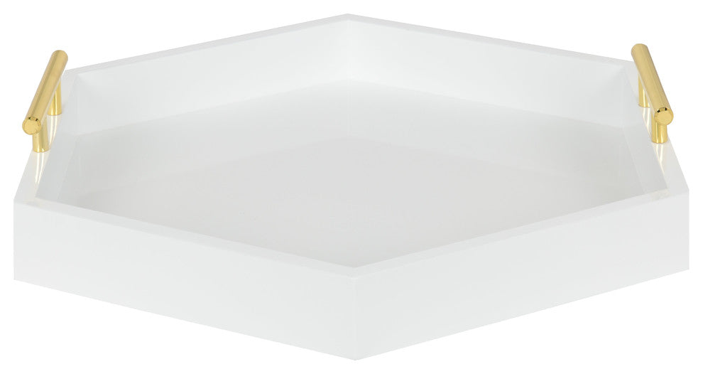 Lipton Hexagon Decorative Tray with Metal Handles, White, Gold