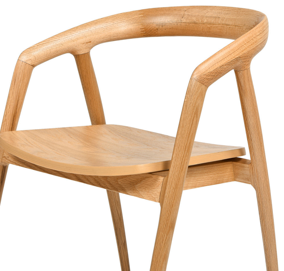 Simeon 21" Scandinavian Sculpted Oak Wood Dining Chair, Warm Natural Brown