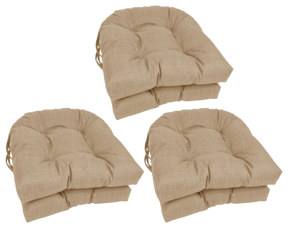 16" Polyester Solid Outdoor U-Shaped Tufted Chair Cushions, Set of 6, Sandstone