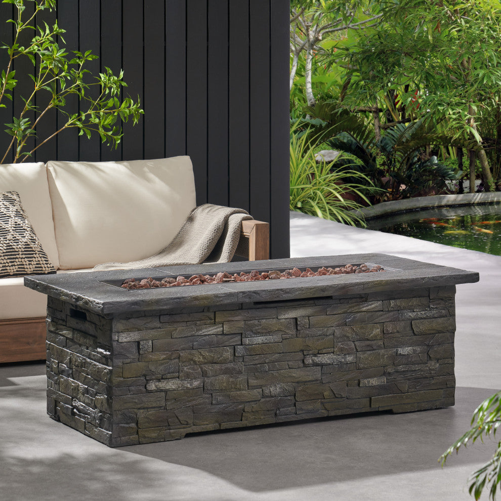 Dunnigan Outdoor 50,000 BTU Lightweight Concrete Fire Pit, No Tank Holder