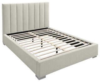 Pierce Linen Textured Fabric Upholstered Bed, Beige, Twin