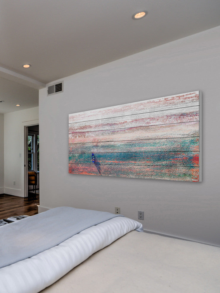 "Sitting Boat" Painting Print on White Wood, 40"x20"