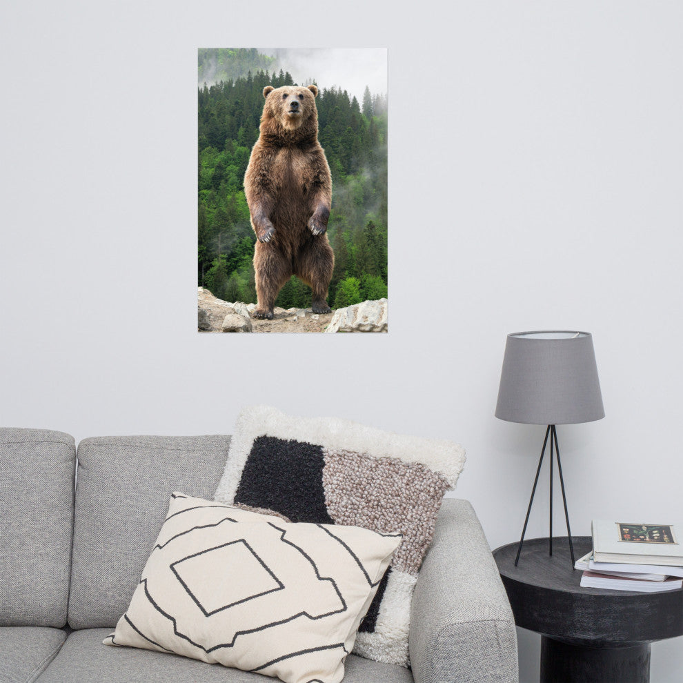 Big Standing Brown Bear On Mountain Top Loose Wall Art Print, 24" X 36"