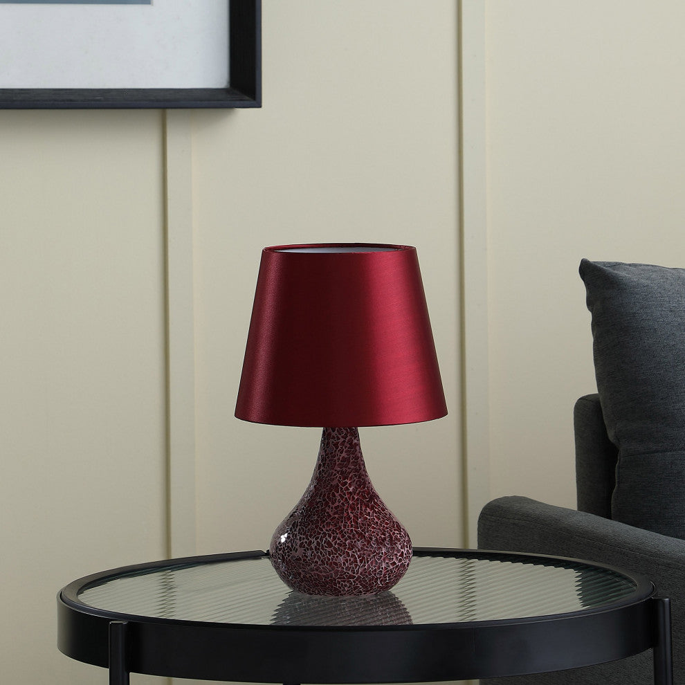 11" Stylish Red Glass Mosaic Table Lamp
