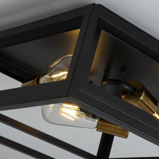3-Light Farmhouse Caged Geometric Metal Frame Flush Mount Light