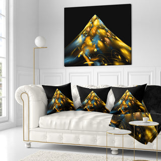 Fractal Golden Blue Structure Contemporary Throw Pillow, 18"x18"