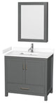 36"SGL Vanity Dark Gray, White Cult. Marble Countertop, Sink, Med. Cabinet
