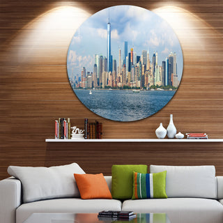 Lower Manhattan Skyline Panorama, Cityscape Disc Metal Artwork, 36"