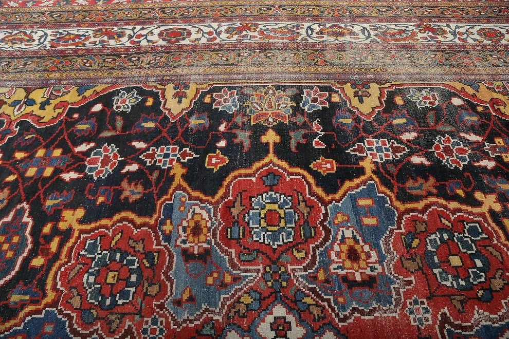 Consigned, Palace Antique Bakhtiari Persian Worn Oriental Area Rug 32'2"x18'0"
