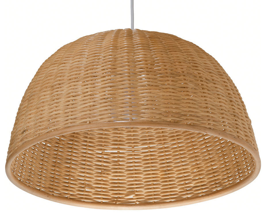Handwoven Wicker Dome Pendant Light, Natural Brown