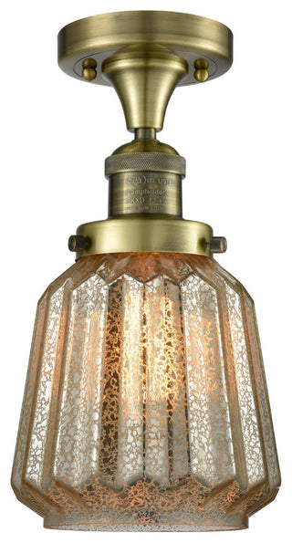 Chatham 1-Light LED Flush Mount, Antique Brass, Glass: Mercury Plated