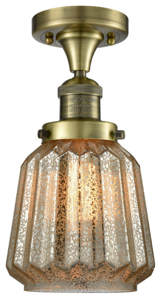 Chatham 1-Light LED Flush Mount, Antique Brass, Glass: Mercury Plated