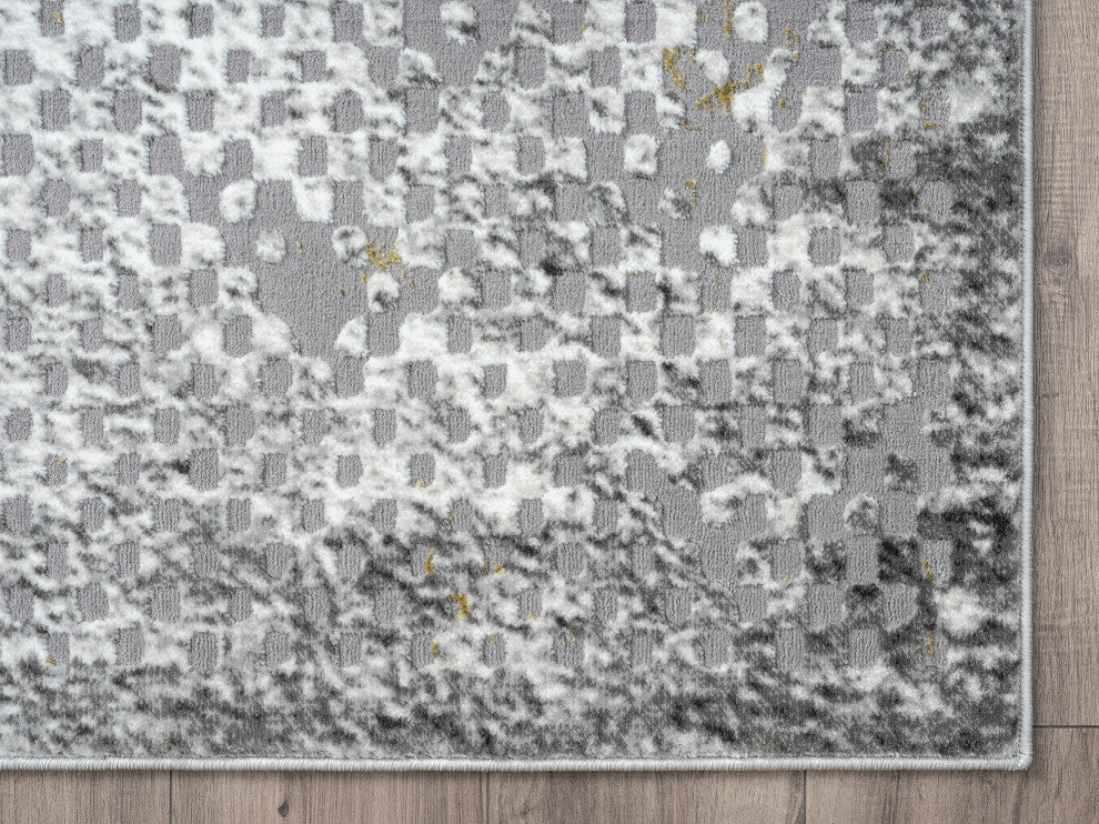 Abani Luna LUN110A Contemporary Grey Distressed Mesh Dot Area Rug