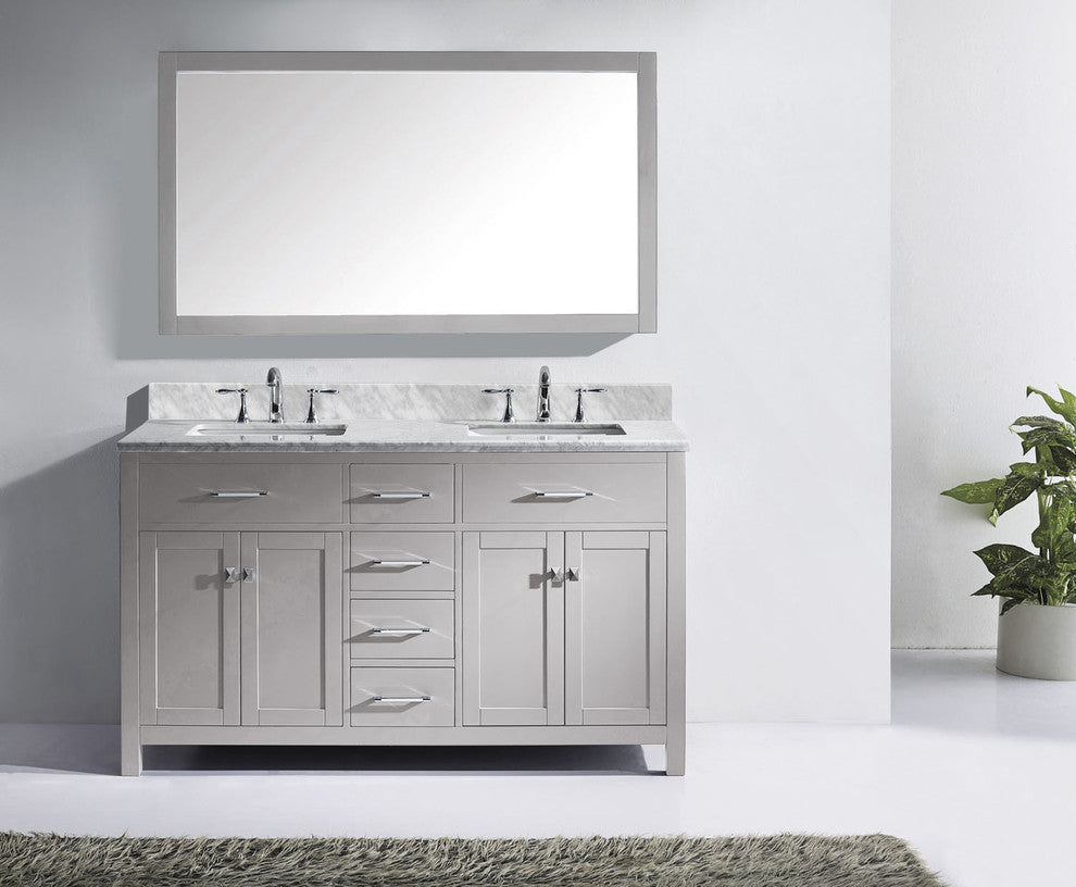 60" Double Bathroom Vanity, Cashmere Gray, Square Sink, Polished Chrome