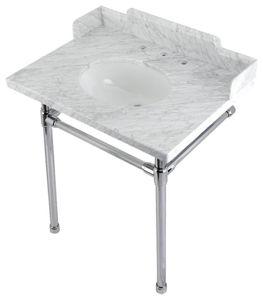 Kingston Brass LMS30M81ST 30" Carrara Marble Console Sink, Legs