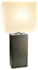 Elegant Designs Modern Leather Table Lamp With White Fabric Shade, Black