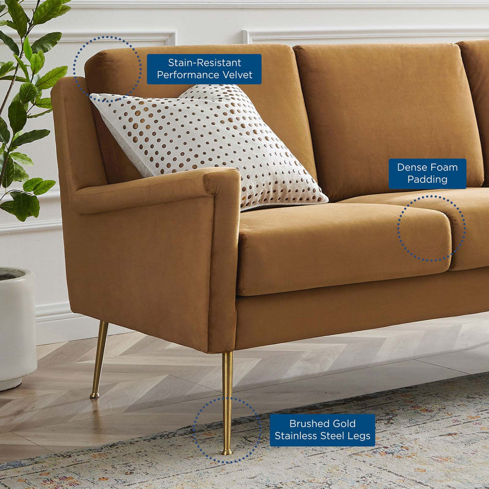 Sofa, Velvet, Gold Brown, Modern, Living Lounge Room Hotel Lobby Hospitality