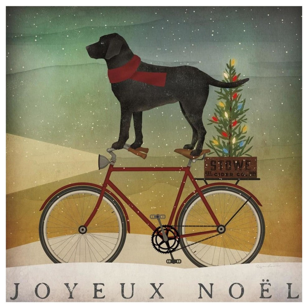 "Black Lab on Bike Christmas" Digital Paper Print by Ryan Fowler, 42"x42"