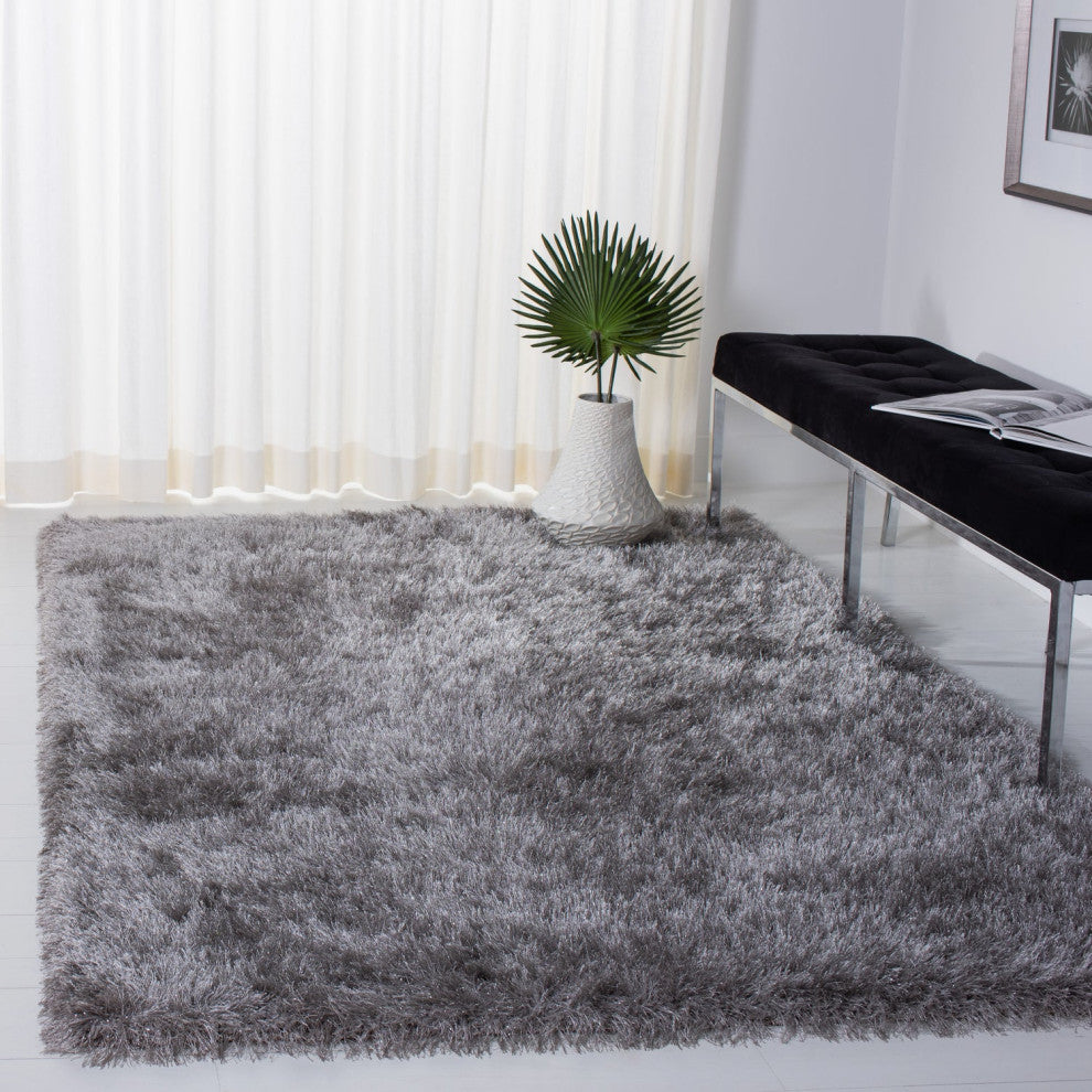 Safavieh Vegas Shag Vgs868F Solid Color, Shag Rug, Gray, 5'0"x5'0" Round