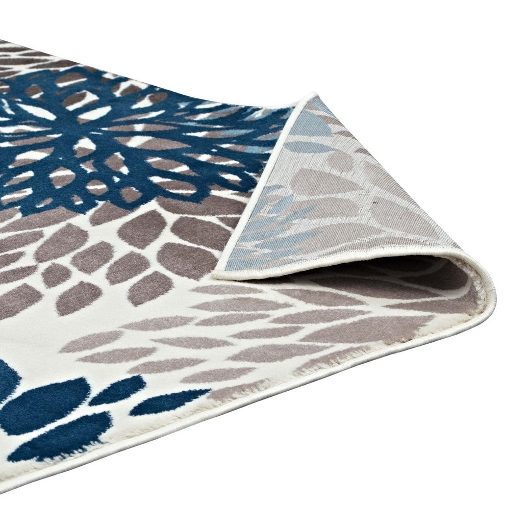 Calithea Vintage Classic Abstract Floral 4x6 Area Rug-Blue, Brown and Beige