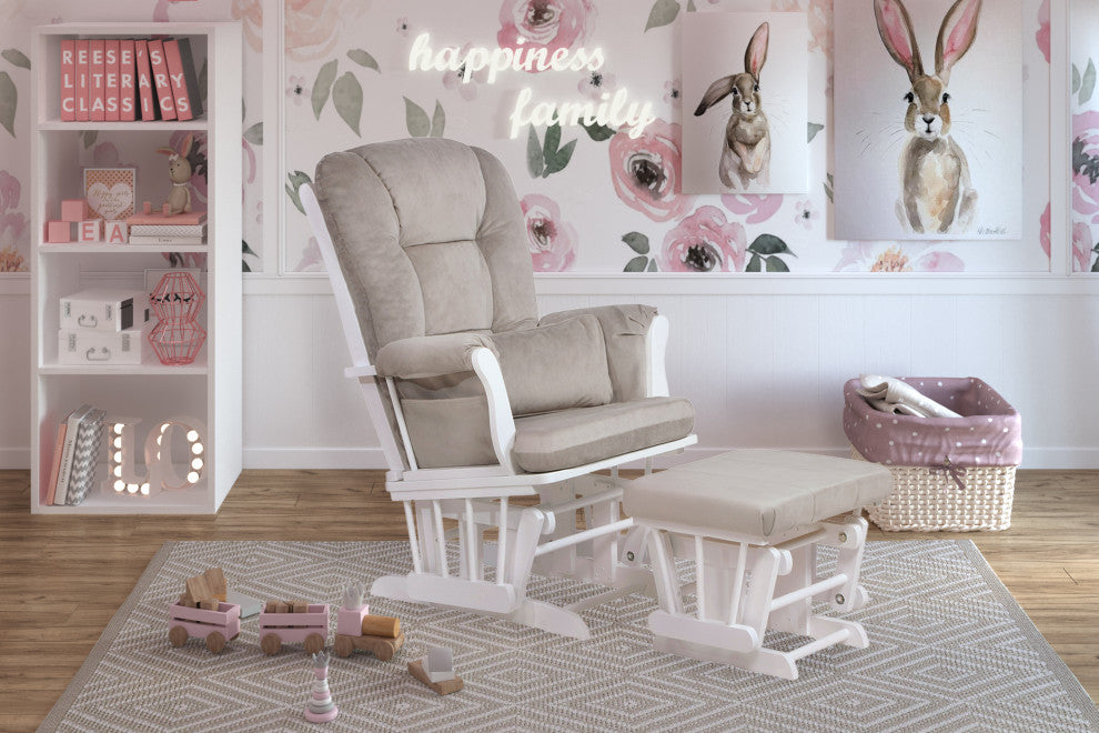 Alice Glider Chair and Ottoman, White, Without Pillow