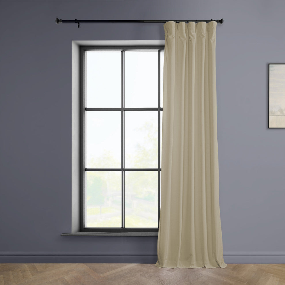 Heritage Plush Velvet Curtain Single Panel, Light Beige, 50"x108"