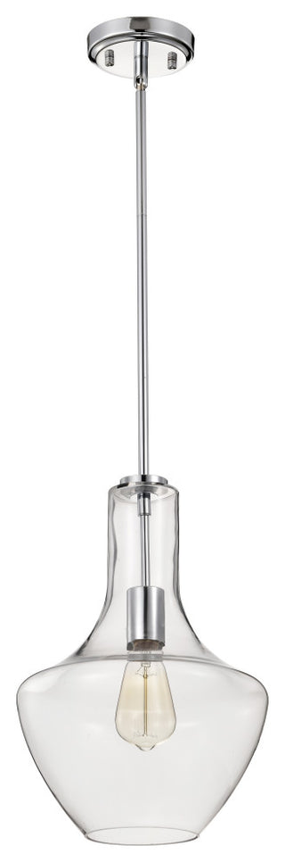 1-Light Modern Chrome 10 in. Pendant With Clear Glass Shade