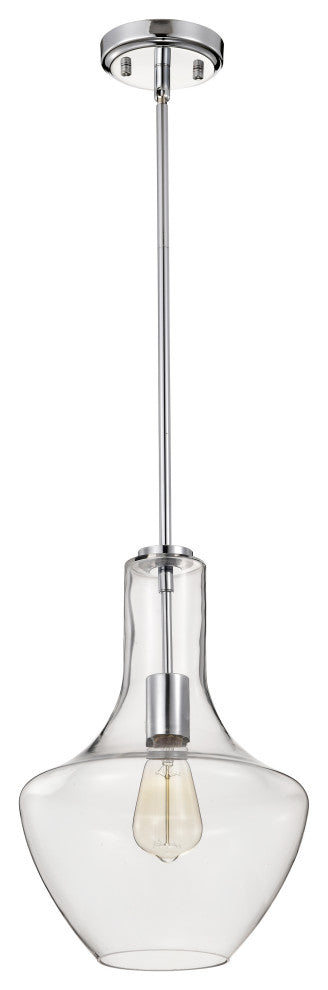 1-Light Modern Chrome 10 in. Pendant With Clear Glass Shade