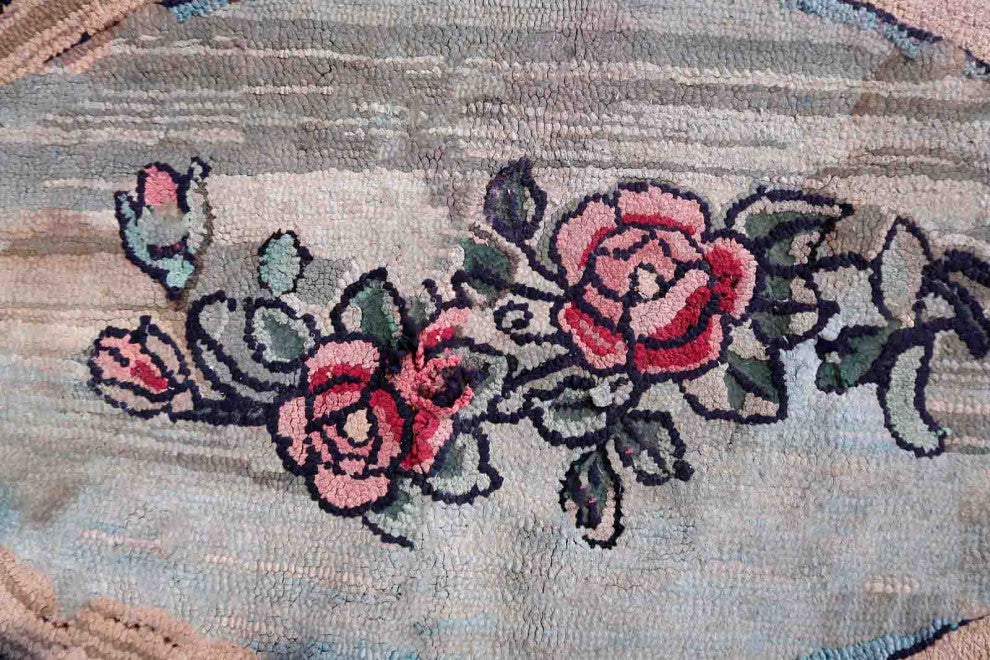 Handmade Vintage American Hooked Rug 2.4'x3.4', 74cmx106cm 1900s