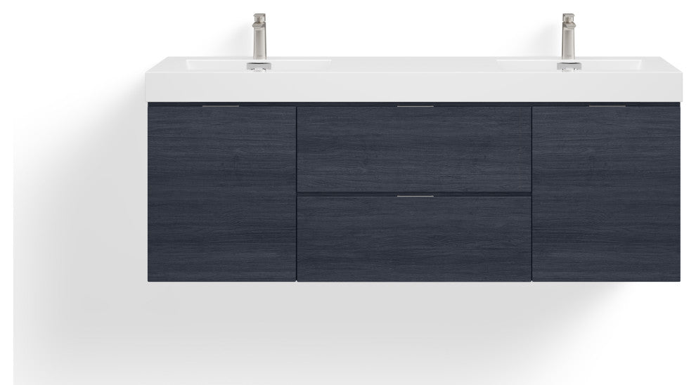 Boutique Bath Vanity, Gray Oak, 60", Double Sink, Wall Mount