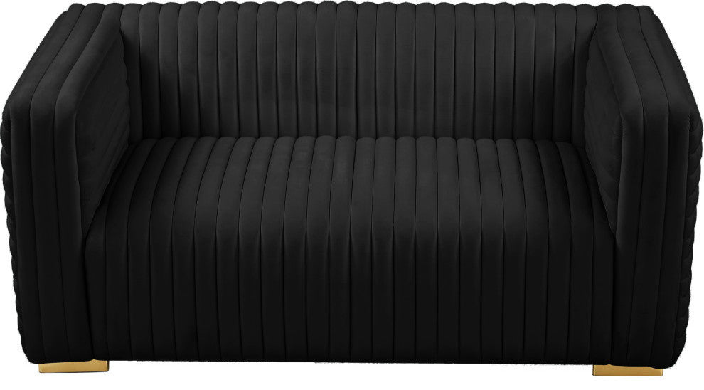 Ravish Velvet Upholstered Chair, Black, Loveseat