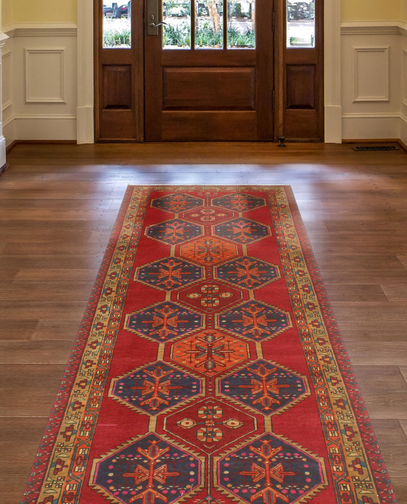 Fine Vintage Distressed Ghafaar Red/Beige Runner, 4'1x10'2