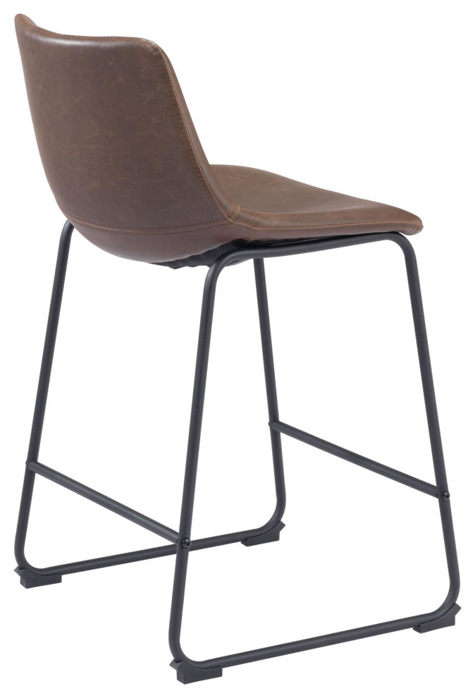 Counter Chair, Set of 2, Faux Vinyl Leather, Vintage Brown Black, Industrial