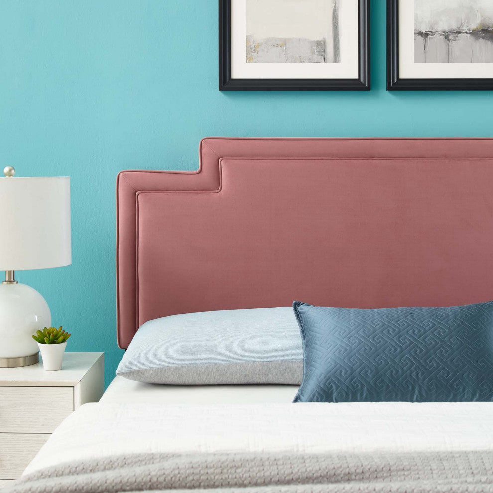 Headboard, Twin Size, Pink, Velvet, French, Mid Century Bedroom Guest Suite