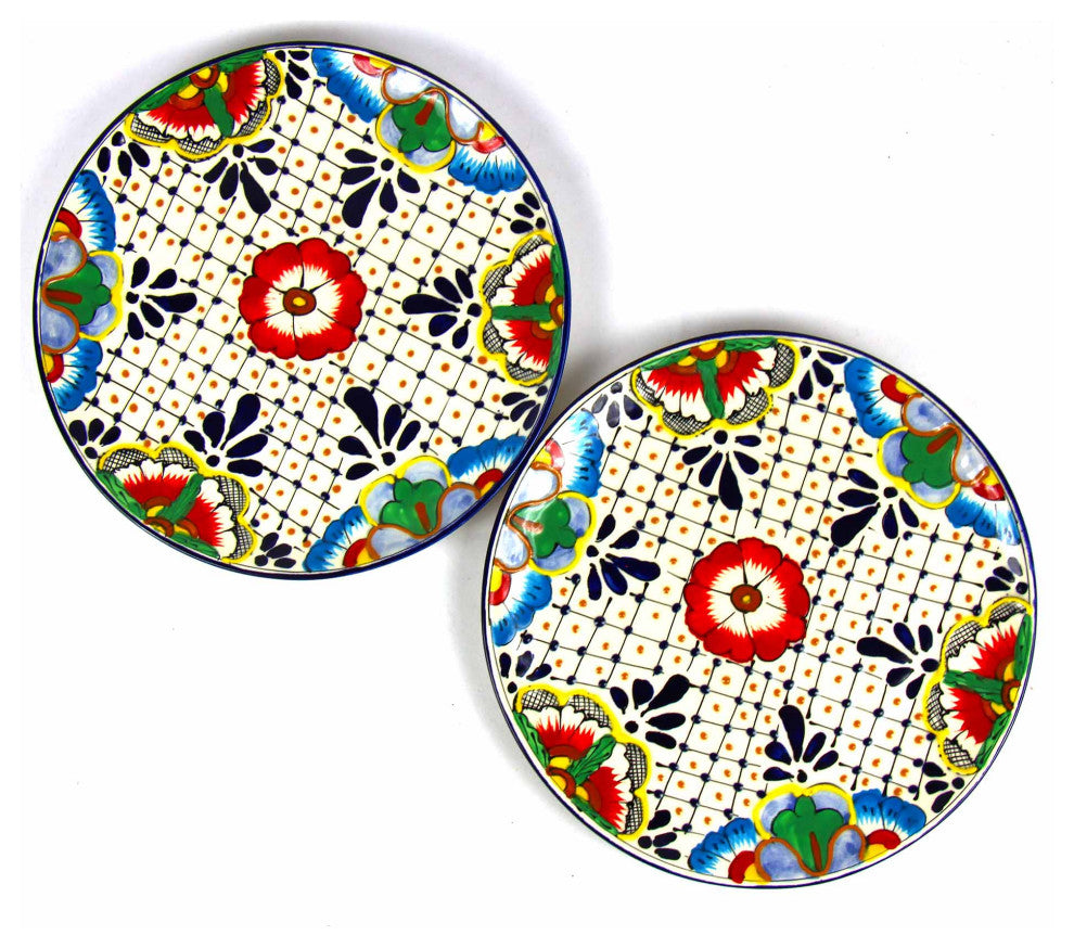 Encantada Handmade Dinner Plates, Set of 2, Dots and Flowers
