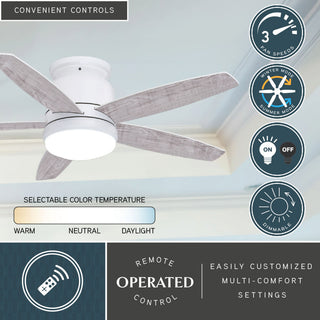 Armon Flush Mount 44" Ceiling Fan With LED Light Kit and Remote, White