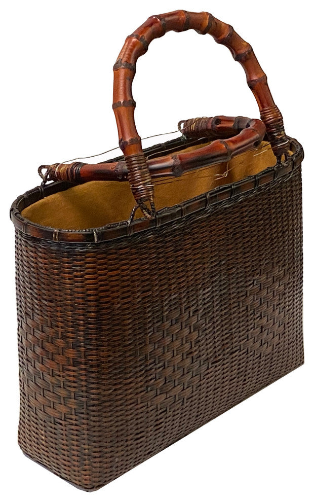 Asian Handmade Rustic Brown Rattan Bamboo Handle Hand Bag Hws3030